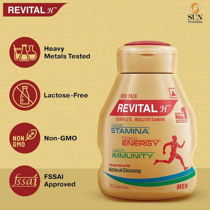 Revital H Men Multivitamin with Calcium,Zinc & Ginseng For Immunity Capsule