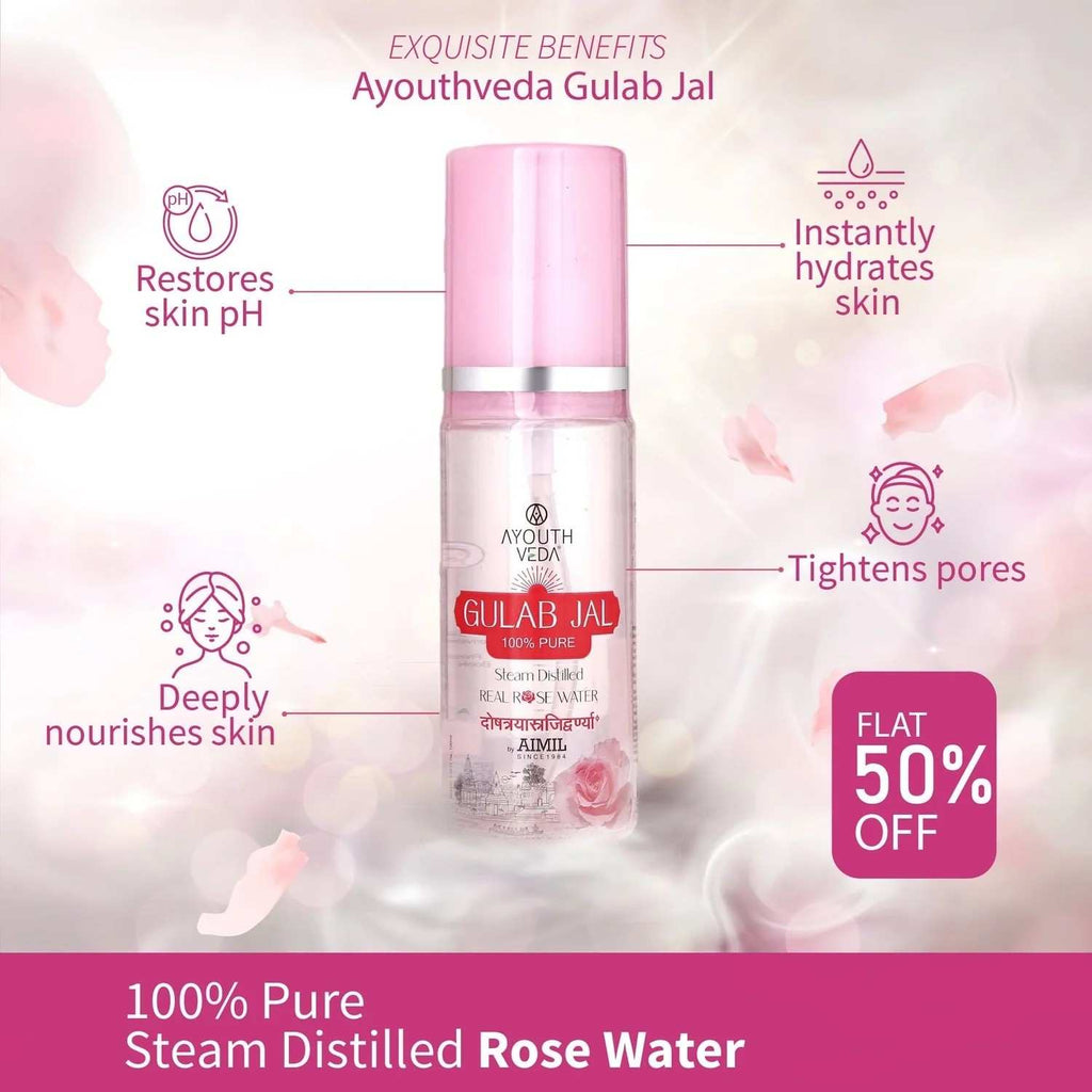 Aimil Ayouthveda Cosmetics Luminous Skin Combo Vitamin C Face Pack Powder 10g × 8 Gulab Jal 100ml