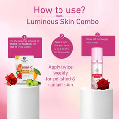 Aimil Ayouthveda Cosmetics Luminous Skin Combo Vitamin C Face Pack Powder 10g × 8 Gulab Jal 100ml