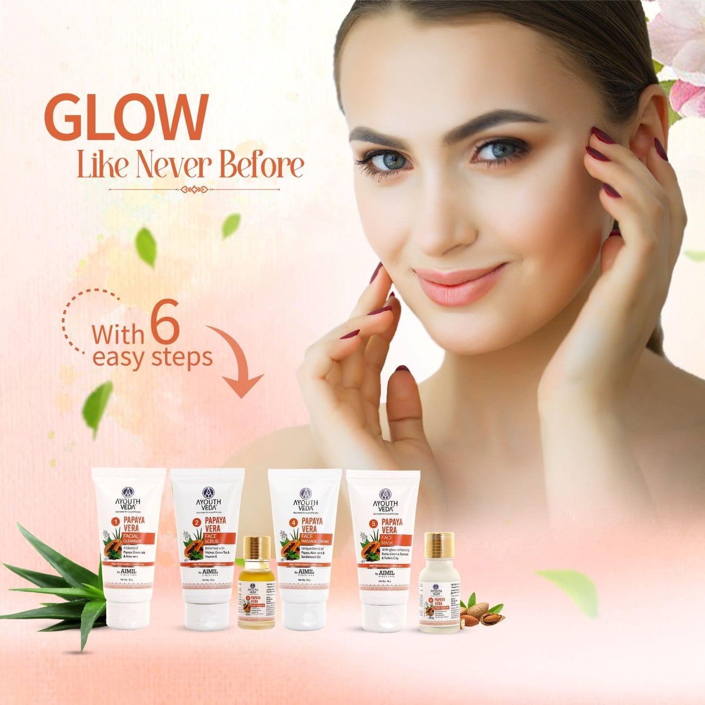 Aimil Ayouthveda Cosmetics Papaya Vera Facial Kit For Glowing Skin 230g