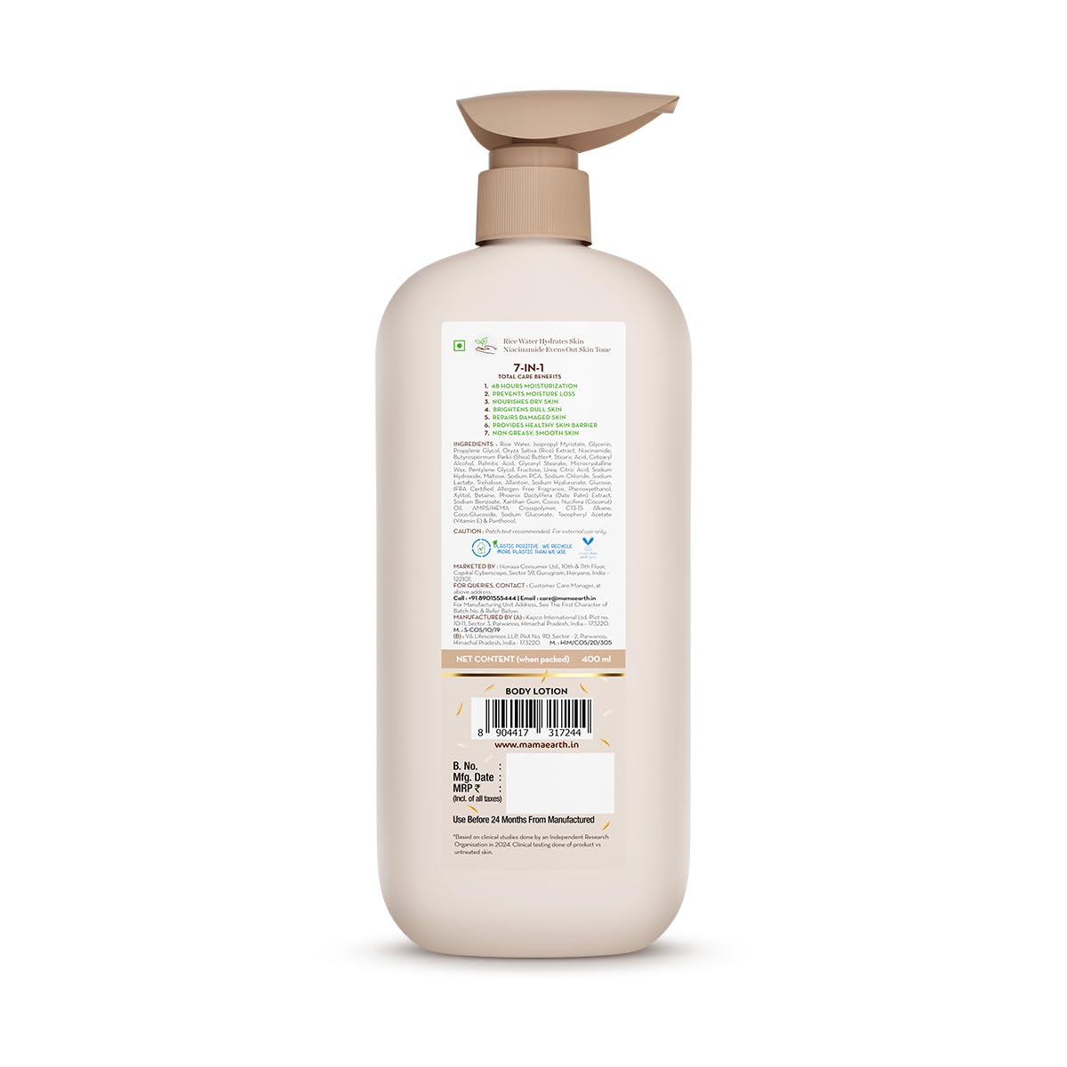 Mamaearth Rice Water Hydrating Body Lotion with Rice Water & Niacinamide 400ml