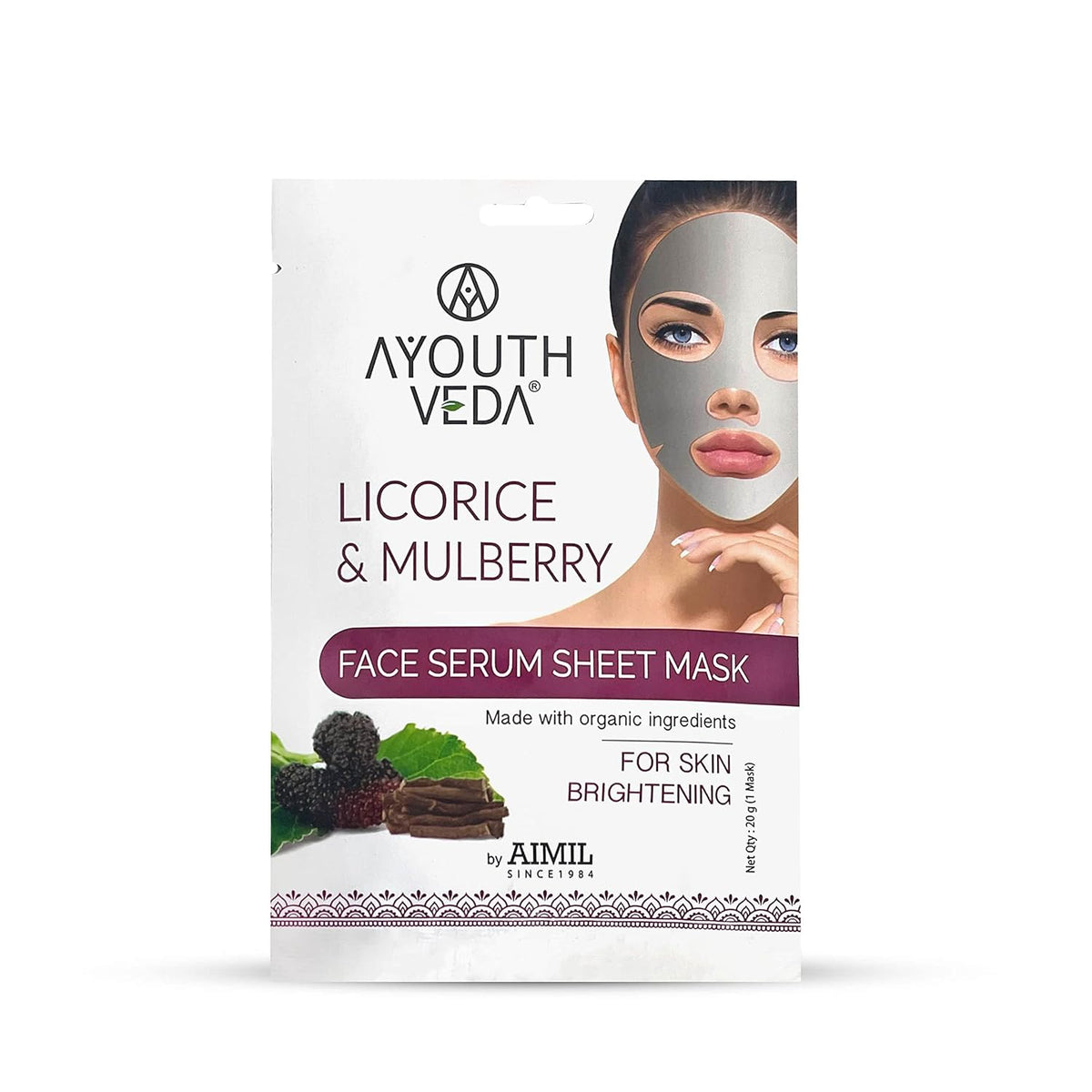 Aimil Ayouthveda Cosmetics Anti Acne,Charcoal Coffee,Oat Silk Honey & Licorice Mulberry Face Serum Sheet Mask 20g