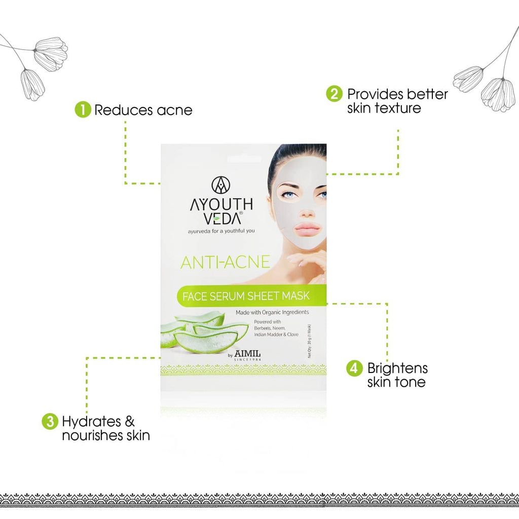Aimil Ayouthveda Cosmetics Anti Acne,Charcoal Coffee,Oat Silk Honey & Licorice Mulberry Face Serum Sheet Mask 20g