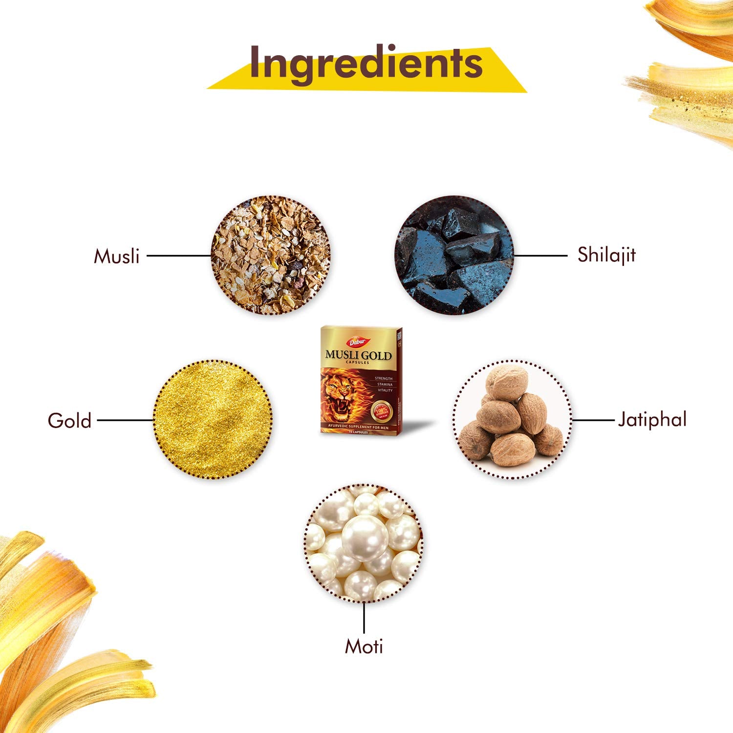Dabur Ayurvedic Musli Gold Strength,Stamina & Power 10 Capsules