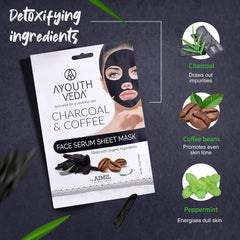 Aimil Ayouthveda Cosmetics Anti Acne,Charcoal Coffee,Oat Silk Honey & Licorice Mulberry Face Serum Sheet Mask 20g