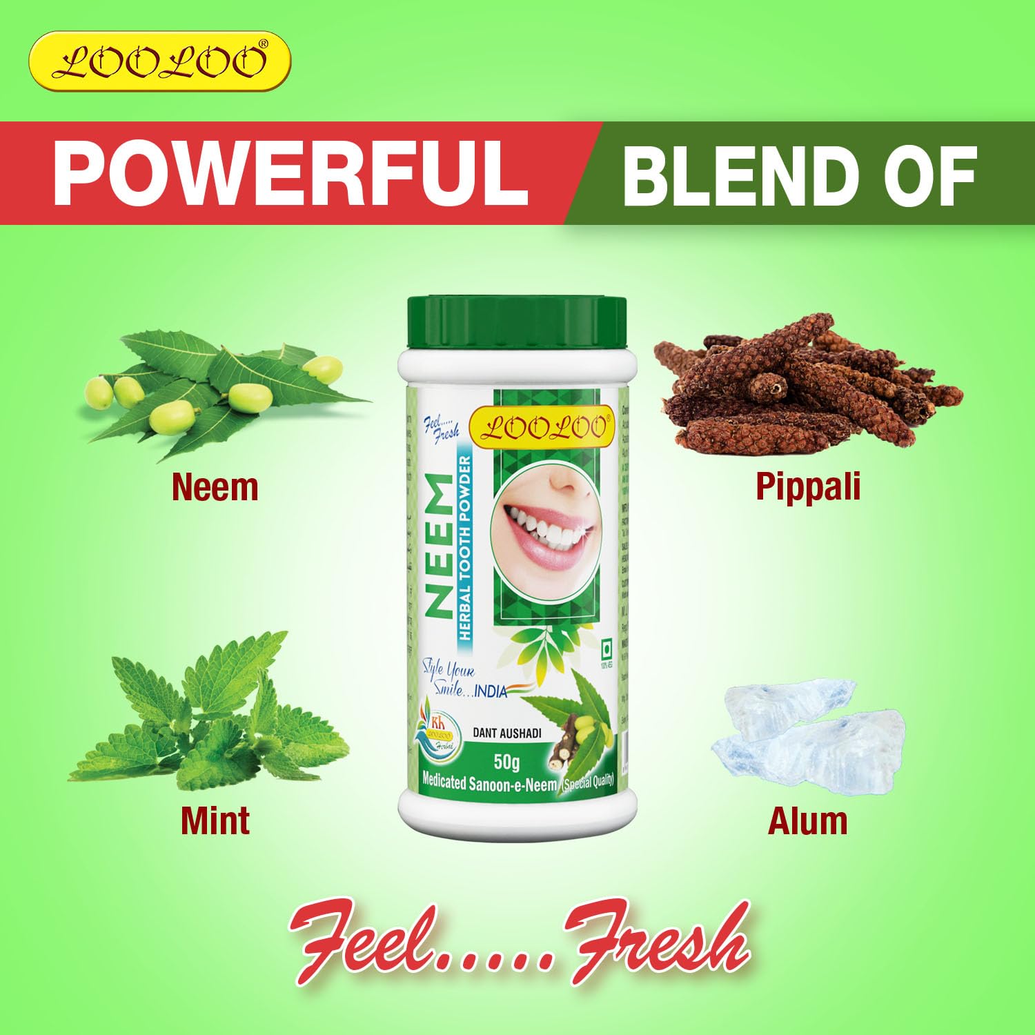 LooLoo Khojati Herbal Ayurvedic Medicated Tooth Neem and Laung Powder
