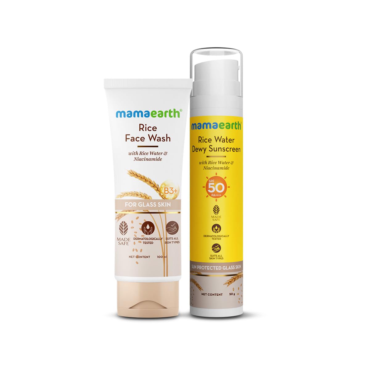 Mamaearth Rice Water Cleanse & Protect Face Wash & Sunscreen Combo 100ml+50g