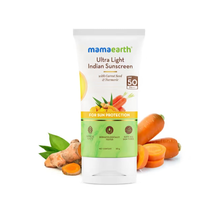 Mamaearth Ultra Light Indian Sunscreen with Carrot Seed, Turmeric and SPF 50 PA++++