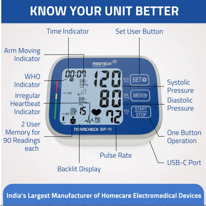 Medtech Automatic Digital BP Machine Blood Pressure Monitor BP11 (with backlight)