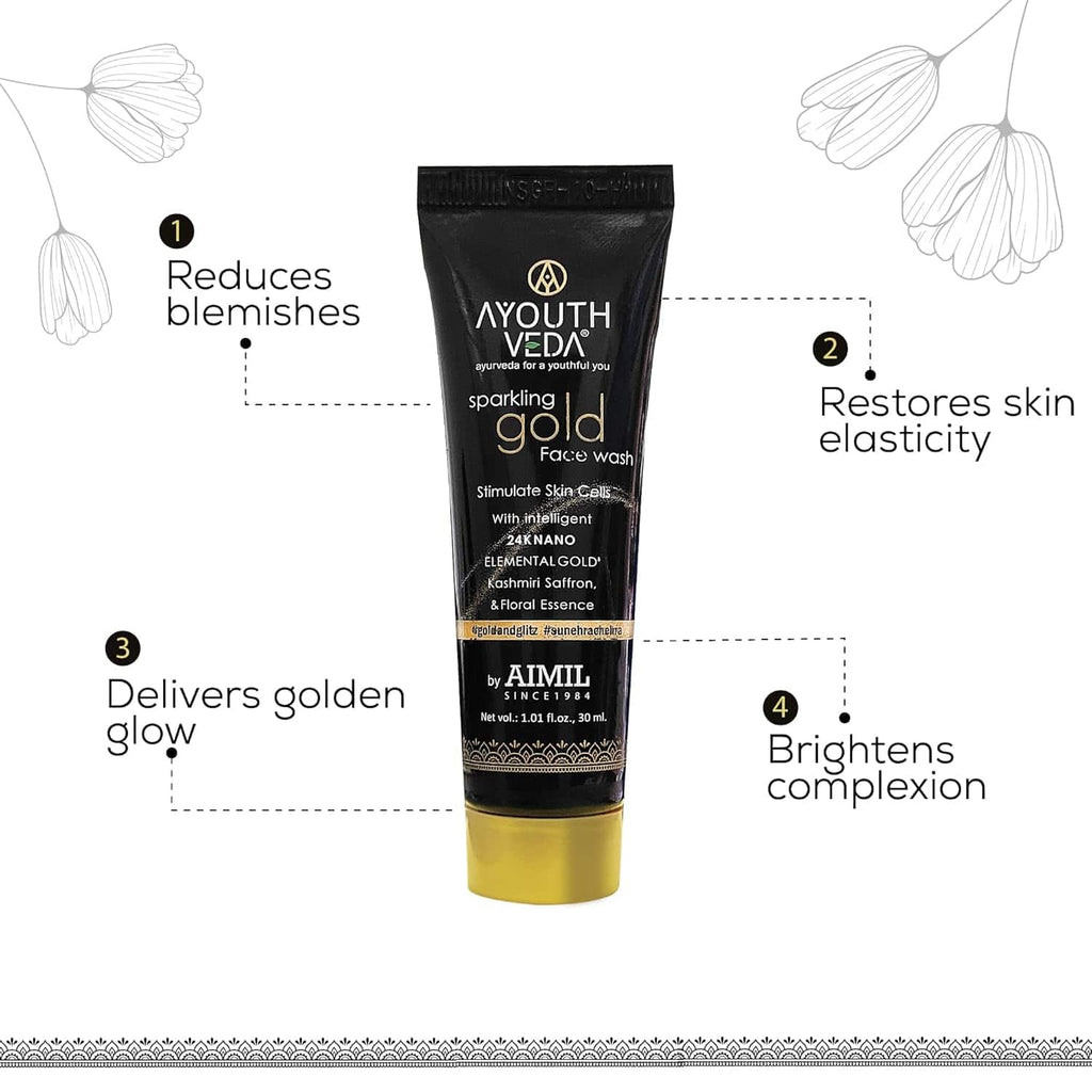 Aimil Ayouthveda Sparkling Gold Face Wash 24K Gold & Saffron Ayurvedic – 30ml / 100ml