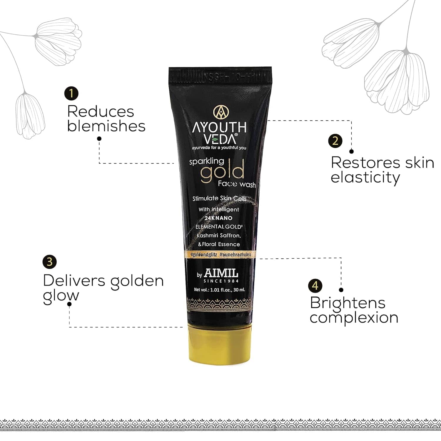 Aimil Ayouthveda Sparkling Gold Face Wash 24K Gold & Saffron Ayurvedic – 30ml / 100ml