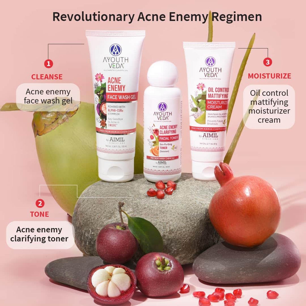 Aimil Ayouthveda Anti Acne CTM Regimen – Face Wash 100ml + Toner 100ml + Oil Control Cream 60g