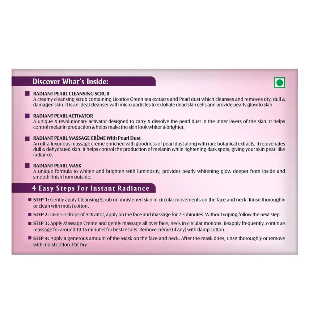 Lotus Herbals Cosmetics Radiant Pearl Cellular Lightening Salon Grade 4 Facial Kit