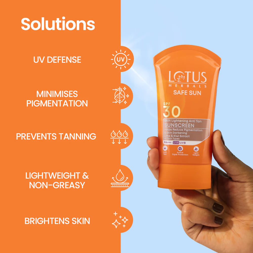 Lotus Herbals Cosmetics SAFE SUN Skin Lightening SUNSCREEN SPF-30 50g Pack Of 2