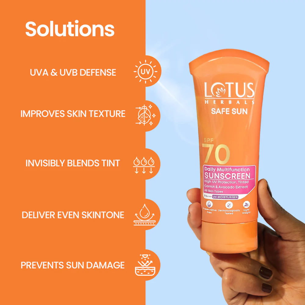 Lotus Herbals Cosmetics Safe Sun Daily Multi Function Sunscreen SPF 70 PA+++ 60g