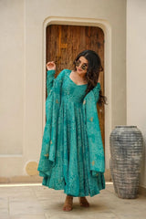 Bollywood Indian Pakistani Ethnic Party Wear Women Soft Pure Chinnon Embroidery Lace Dupatta Border Green Suit Set Dress