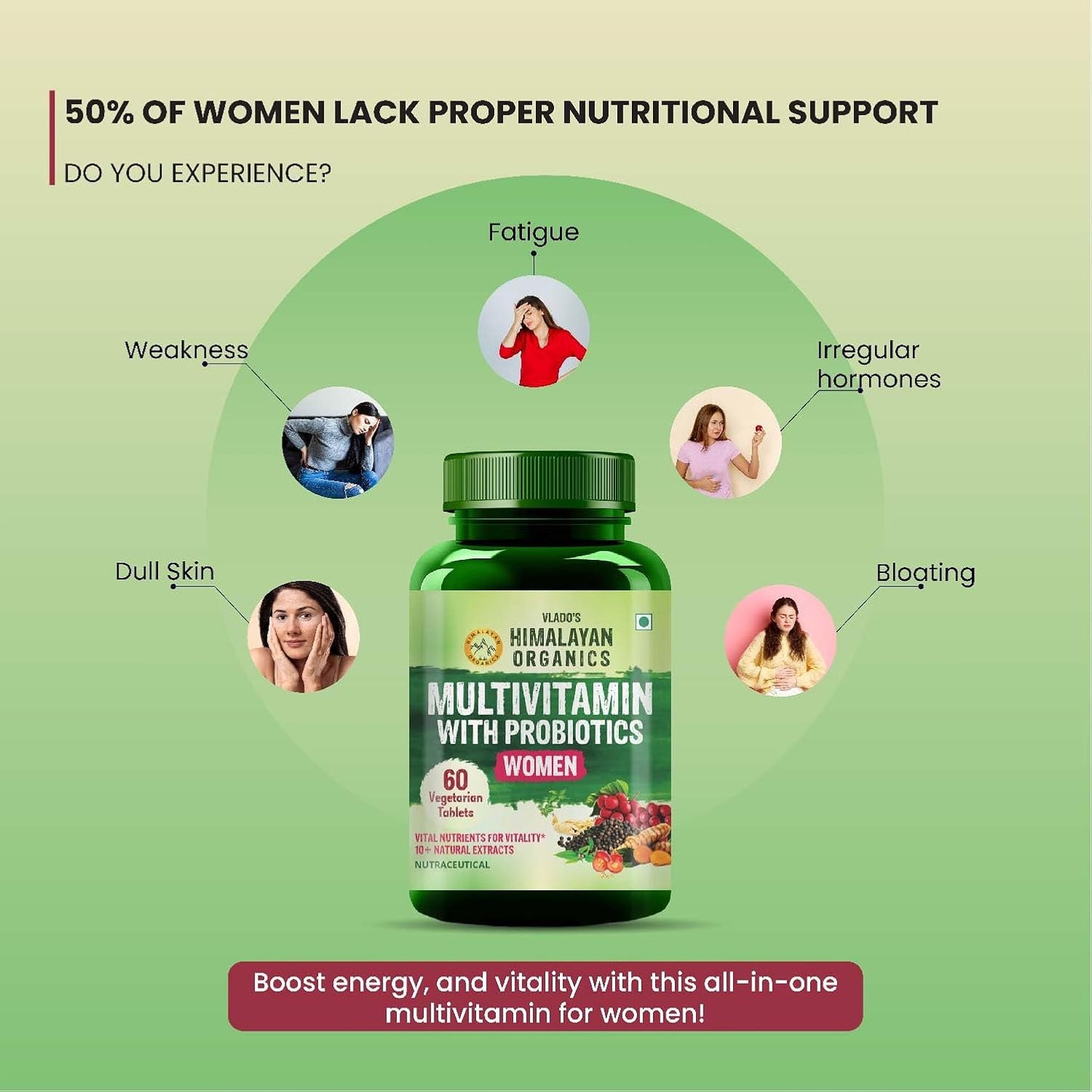 Himalayan Organics Multivitamin With Probiotics For Women 60 Vegetarian Tablets
