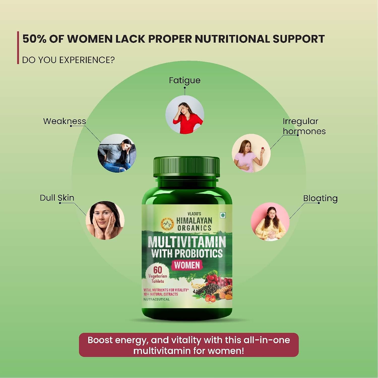 Himalayan Organics Multivitamin With Probiotics For Women 60 Vegetarian Tablets
