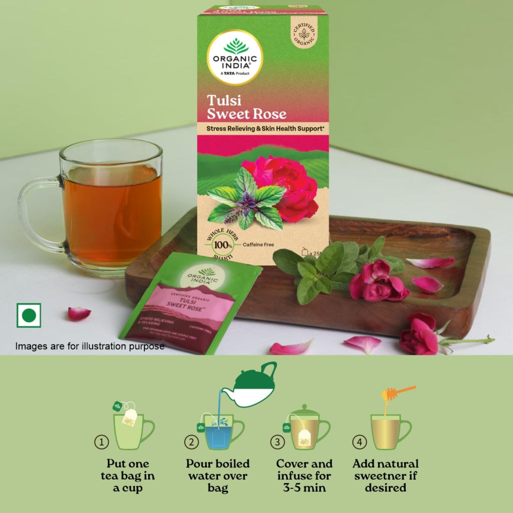 Organic India Tulsi Sweet Rose Green Tea 25 Infusion Bag