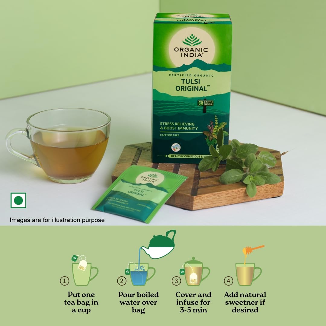 Organic India Tulsi Original Green Tea 25 Teabag,50 Teabag & 100g Tin