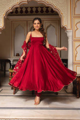 Bollywood Indian Pakistani Ethnic Party Wear Women Soft Pure Red Sana Silk Anarkali suit set Dress