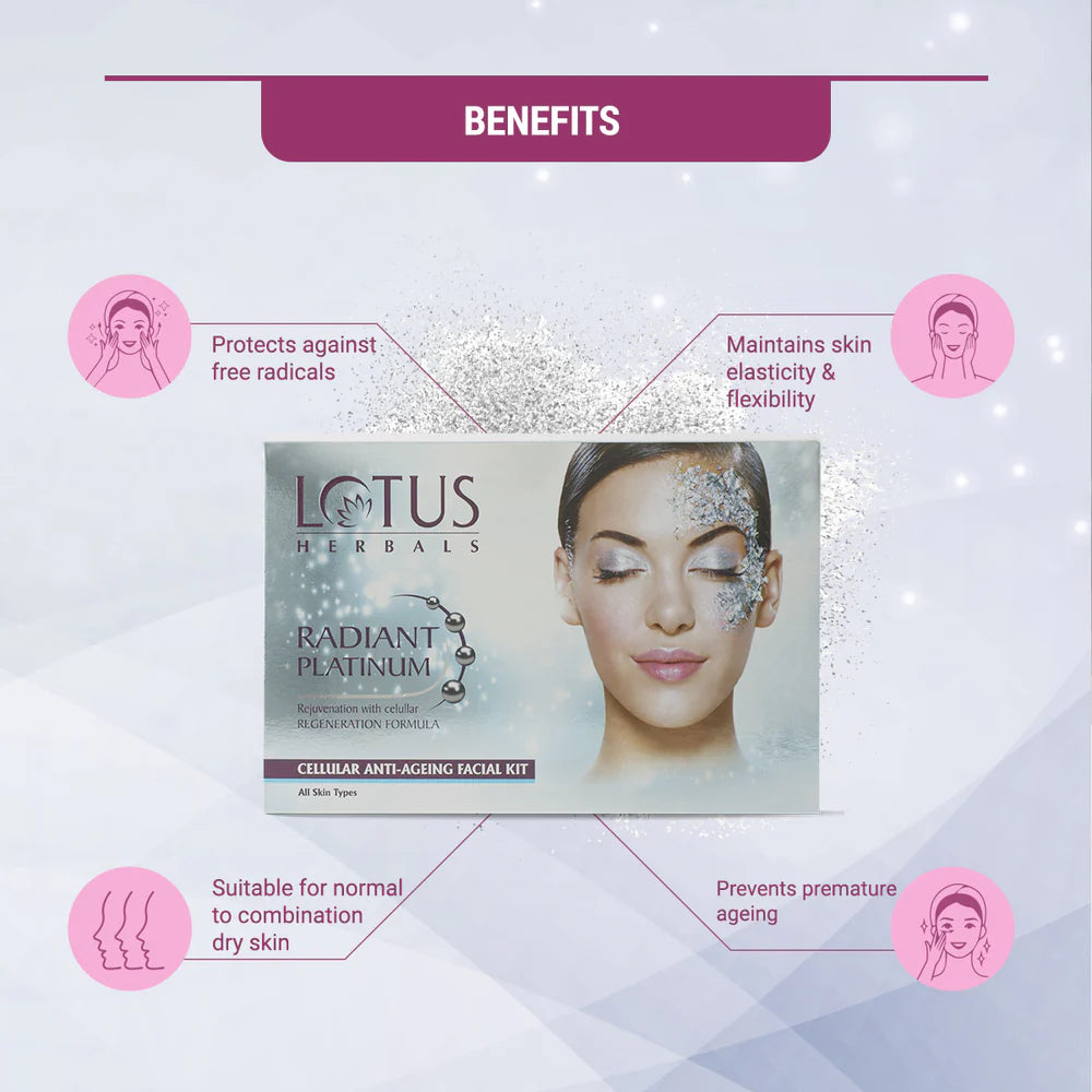Lotus Herbals Cosmetics Radiant Platinum Cellular Anti Ageing Salon Grade Single Facial Kit