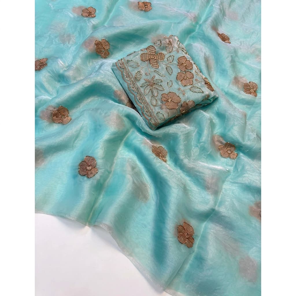 Shree Fendy Flower Two-Tone Space Silk Partywear Saree with Handwork Blouse