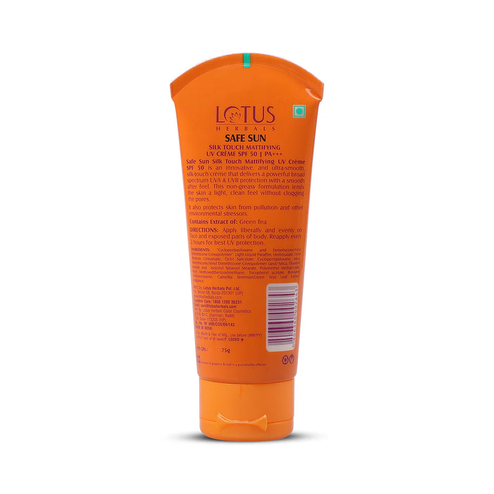 Lotus Herbals Cosmetics Safe Sun Silk Touch Mattifying UV Crème Cream SPF-50 75g