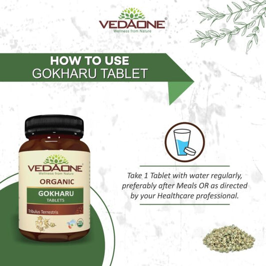 Vedaone Ayurvedic USDA Organic Gokharu For Rejuventation 60 Tablets