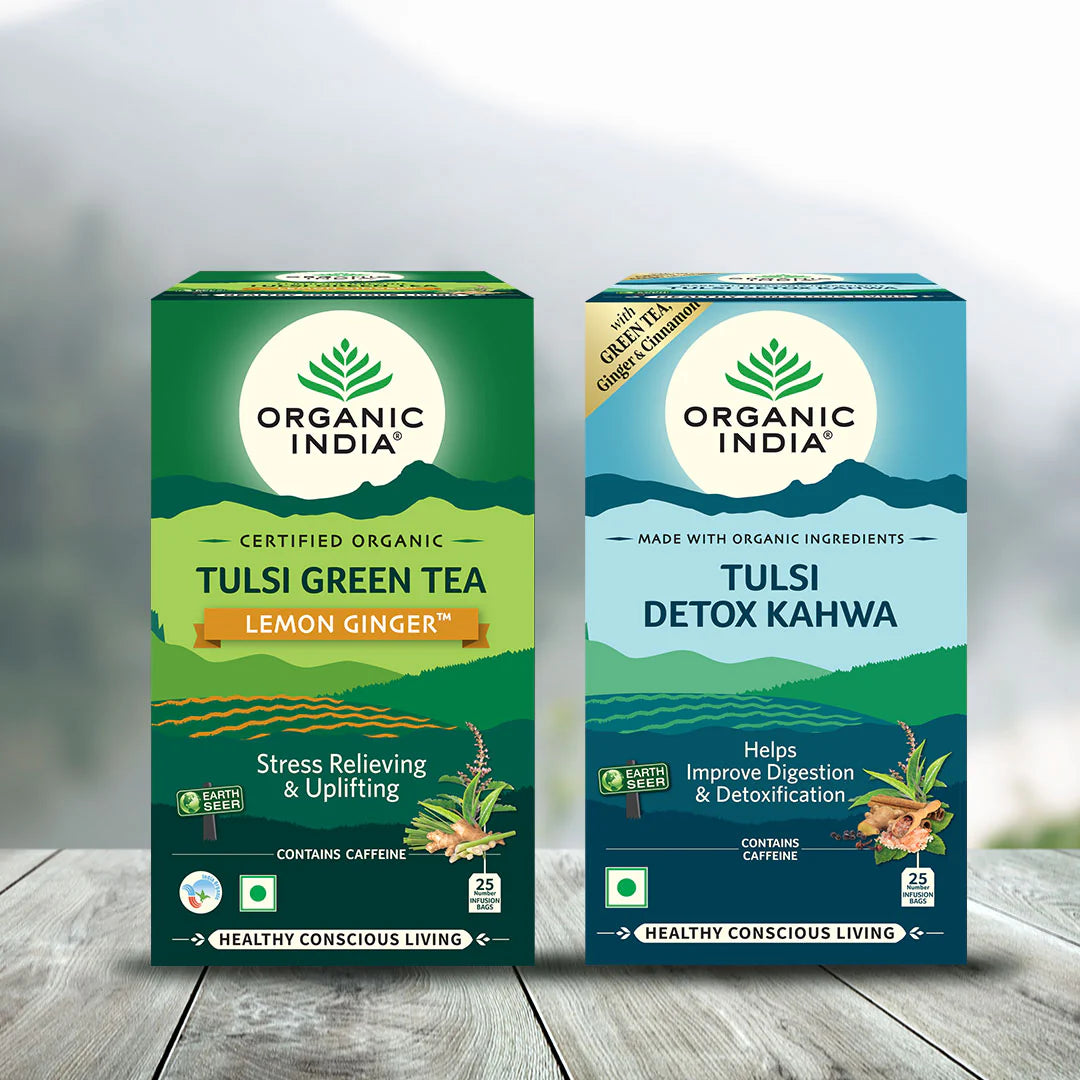 Organic India Combo Tulsi Green Tea Lemon Ginger 25 Teabag & Detox Kahwa 25 Teabag