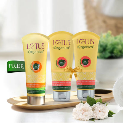 Lotus Organics+ Cosmetics Brightening De tan Kit with Free sunscreen