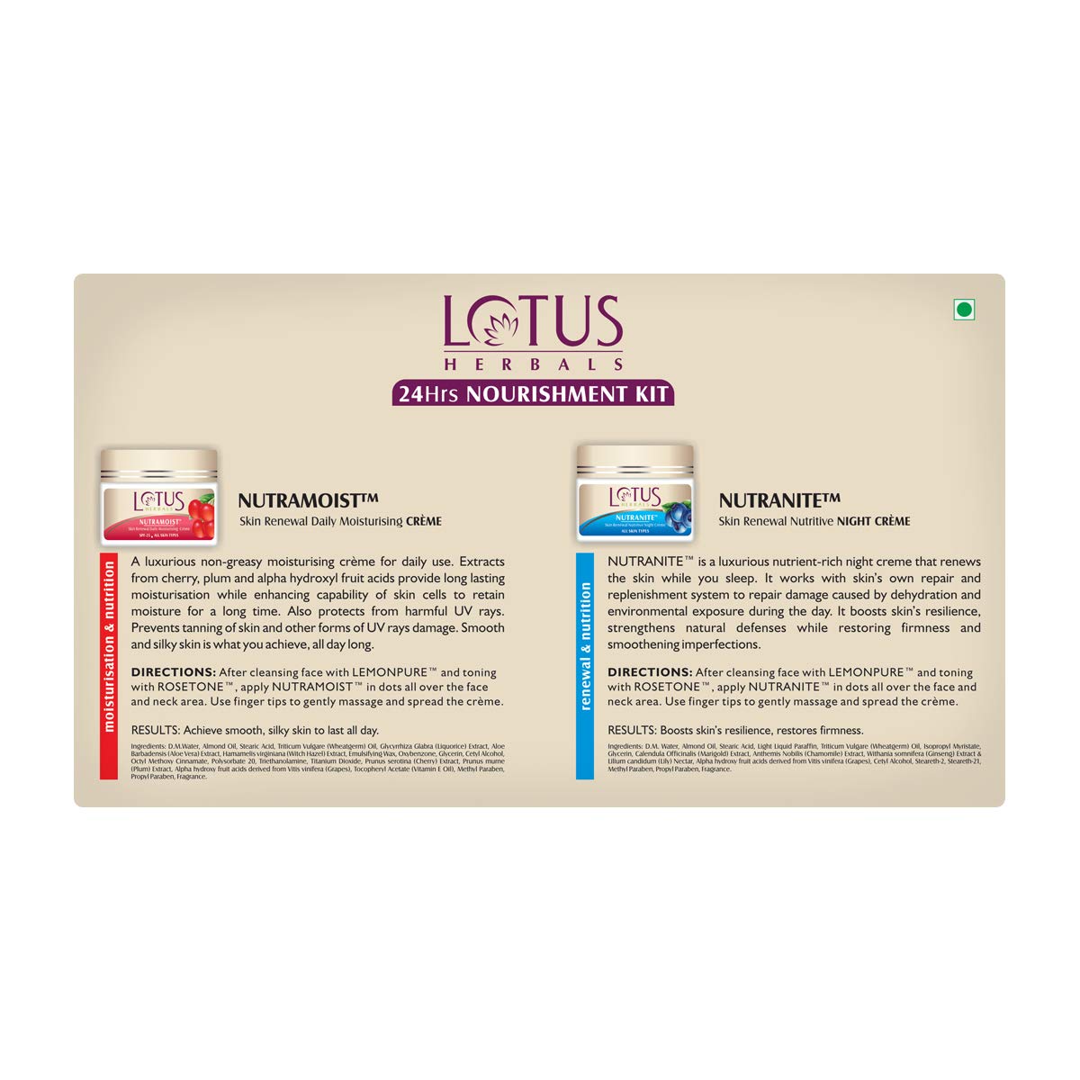 Lotus Herbals Cosmetics 24Hrs Nourishment Kit