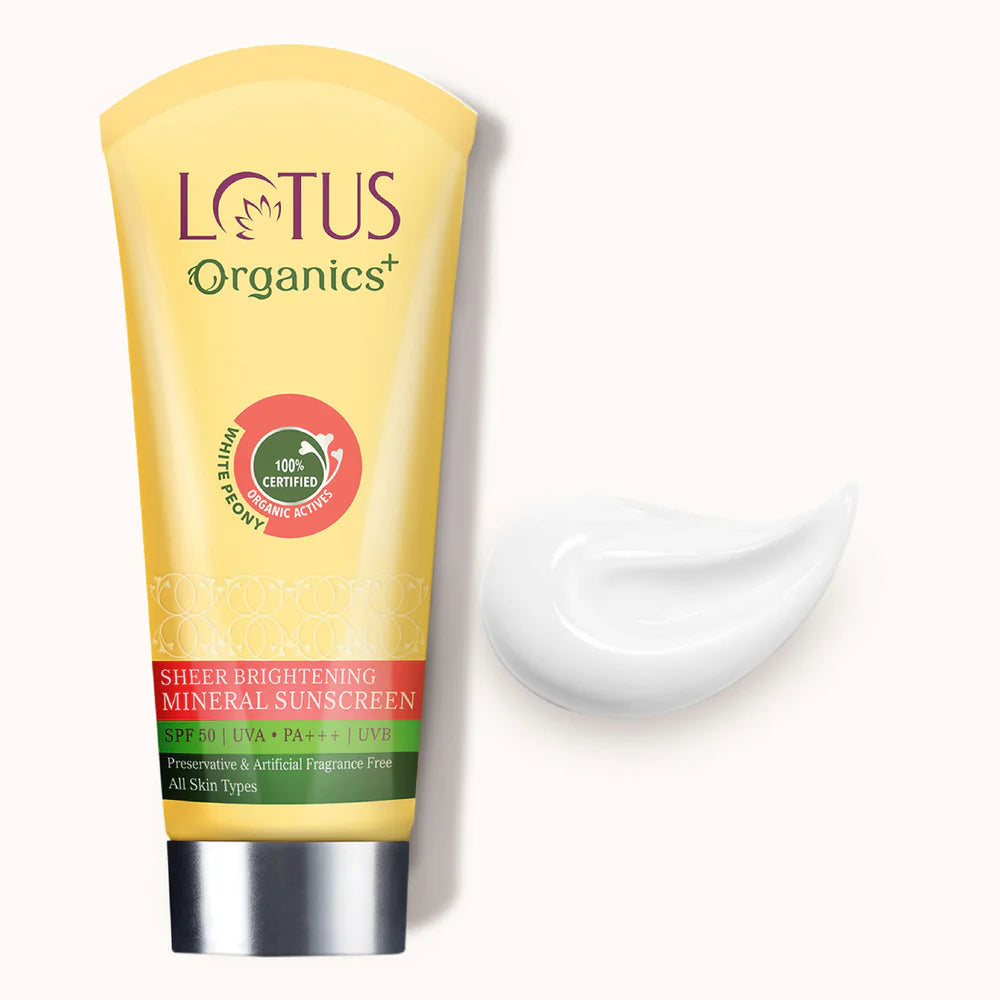 Lotus Organics+ Cosmetics Sheer Brightening Mineral Sunscreen SPF 50 and free Facewash