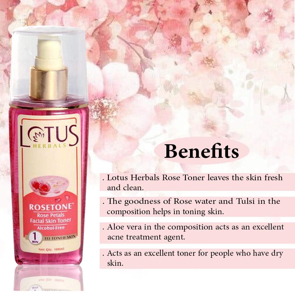 Lotus Herbals Cosmetics Rosetone Rose Petals Facial Skin Toner 100ml