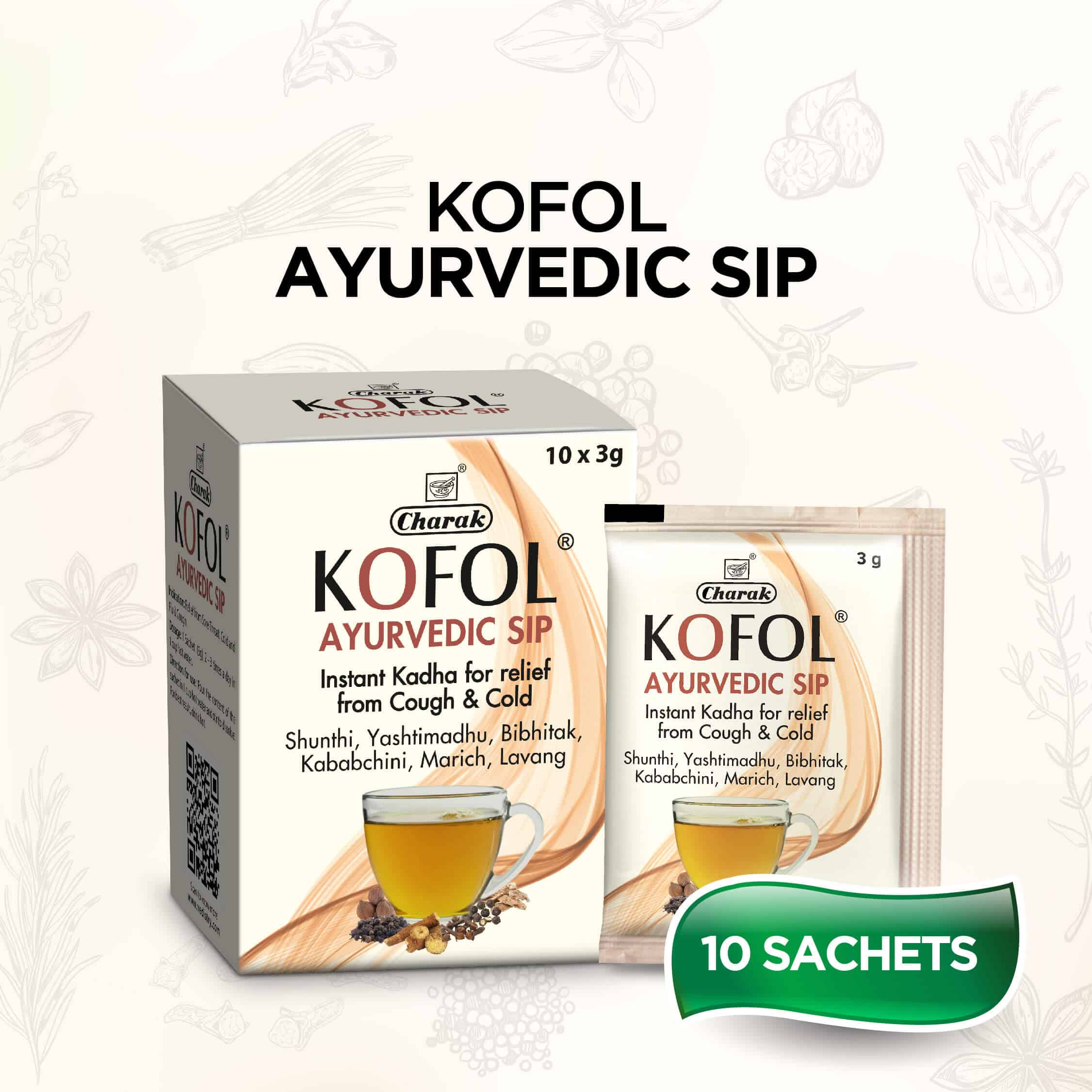 Charak Kofol Ayurvedic Sip Instant Kadha Powder 10 X 3g