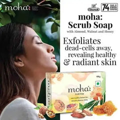 Moha Cosmetics Multi Herbal,Rose & Almond & Scrub Soap Trio Pack Combo