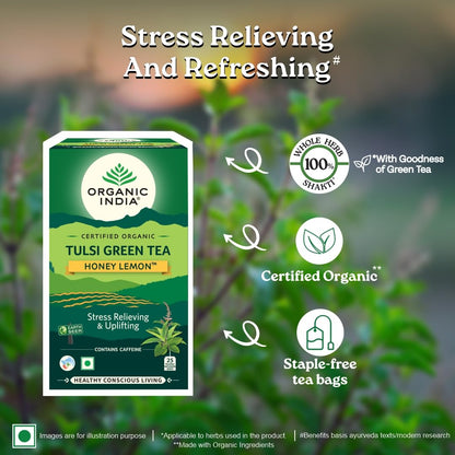Organic India Tulsi Green Tea Honey Lemon 25 & 100 Teabags