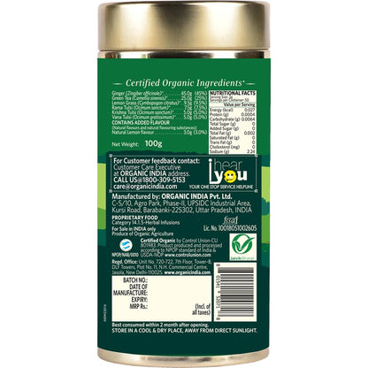 Organic India Tulsi Green Tea Lemon Ginger 25 Infusion Bag,50 Teabag & 100 Tea Bag