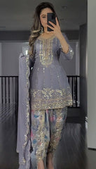 Болливудская индийская пакистанская этническая праздничная одежда, женский мягкий топ из искусственного жоржета, дхоти сальвар и дупатта
