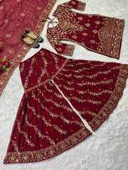 Болливудская индийская пакистанская этническая праздничная одежда женское мягкое чистое тяжелое платье из искусственного жоржетта Шарара Плаццо