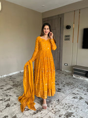 Bollywood Indische Pakistanische Ethnische Party Tragen Frauen Weiche Reine Schwere Faux Georgette Anarkali Anzug Kleid