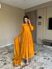 Bollywood Indische Pakistanische Ethnische Party Tragen Frauen Weiche Reine Schwere Faux Georgette Anarkali Anzug Kleid