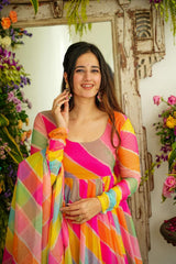 Болливудская индийская пакистанская этническая праздничная одежда для женщин из мягкой чистой органзы Анаркали костюм платье