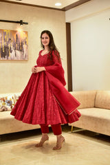 Болливудская индийская пакистанская этническая праздничная одежда женское мягкое чистое жоржетт красное платье Анаркали