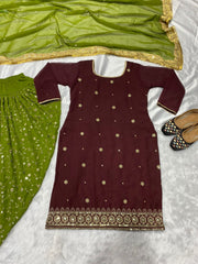 Bollywood Indische Pakistanische Ethno Party Wear Damen Weiches Reines Kunstgeorgette Top, Dhoti Salwar und Dupatta