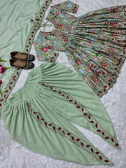 Болливудская индийская пакистанская этническая праздничная одежда для женщин из мягкого чистого плотного шелка с цифровым принтом и вышивкой 5 мм, рабочий топ с последовательностью 5 мм, дхоти сальвар и дупатта