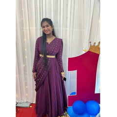 Bollywood Indische Pakistanische Ethno Party Wear Damen Weiche Reine Seide Weinrot Chinone Drape Kleid Mit Dupatta Kleid