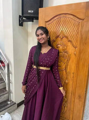 Bollywood Indische Pakistanische Ethno Party Wear Damen Weiche Reine Seide Weinrot Chinone Drape Kleid Mit Dupatta Kleid