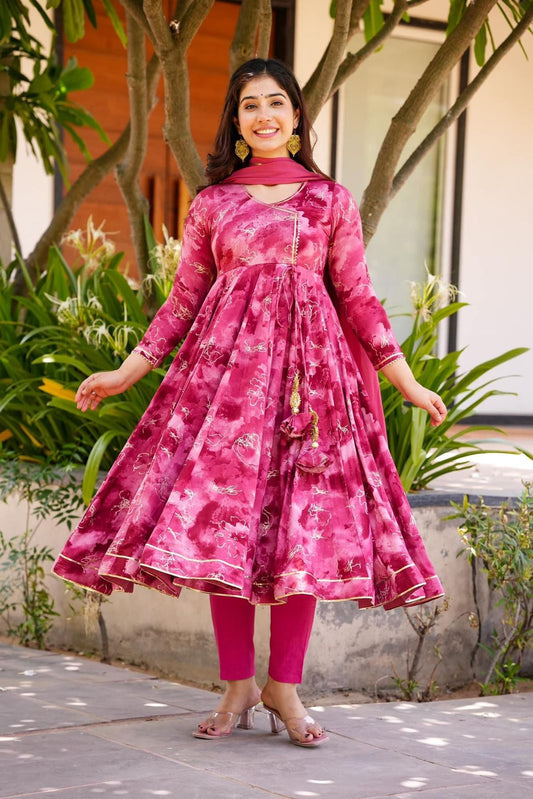 Bollywood Indische Pakistanische Ethno Party Wear Damen Weicher Reiner Musselin Baumwolle Rosa Anzug Kleid