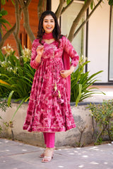 Bollywood Indische Pakistanische Ethno Party Wear Damen Weicher Reiner Musselin Baumwolle Rosa Anzug Kleid